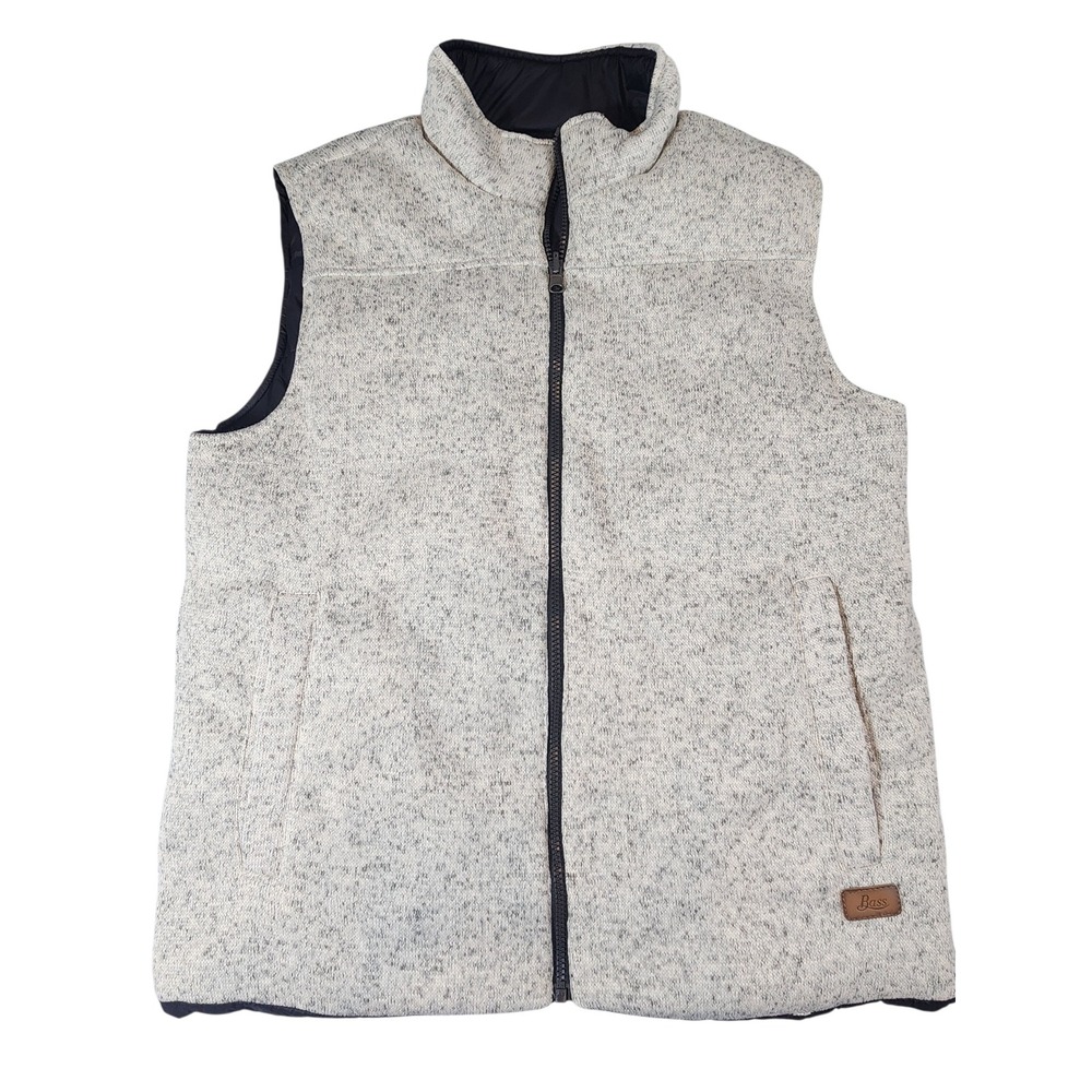 G.H. Bass & Co. Reversible Puffer Vest Mens Medium cream Black Sweater Knit Zip
